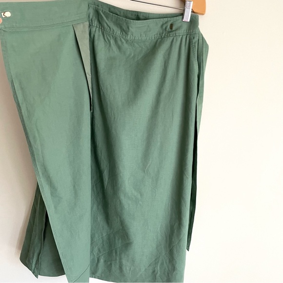 GAP Linen Cotton Belted Wrap Midi Skirt Green - Picture 4 of 11